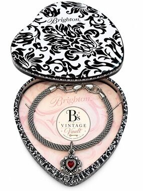 Brighton Silver-Tone Bracelet with Red Heart Flower Charm
